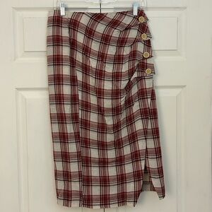 Zara TRF Plaid checkered Midi Skirt, size M, red and beige/cream. Adorable!